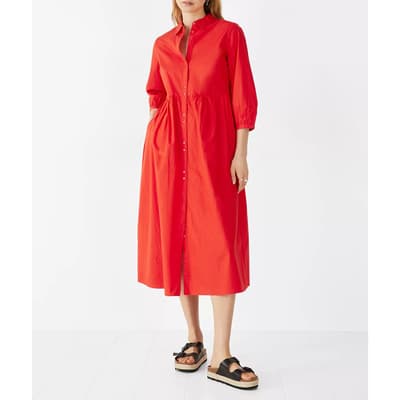 Red Cindy Poplin Cotton Midi Dress
