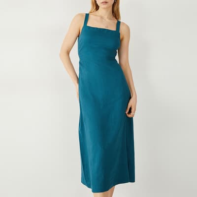 Teal Macy Linen Blend Midi Dress 