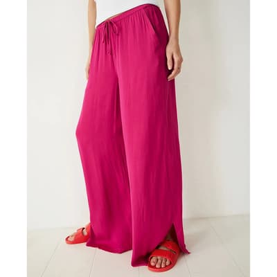  Bright Pink Wide Leg Satin Trousers 