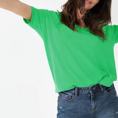Green Fern Linen Blend Knitted T-Shirt 