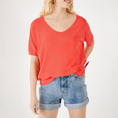 Orange Fern Linen Blend Knitted T-Shirt 