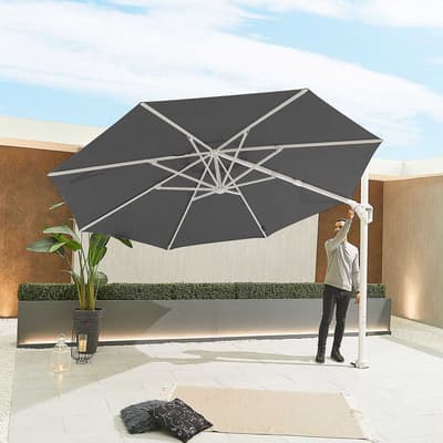 Galaxy White Frame LED Cantilever Parasol - 3.5m Round - Grey