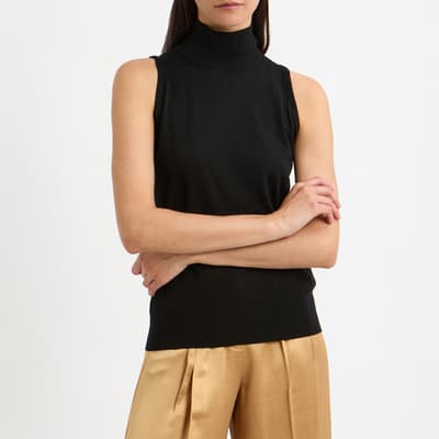 Black Wool Fine Knit Sleeveless Top