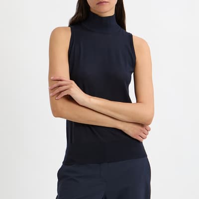 Navy Wool Fine Knit Sleeveless Top