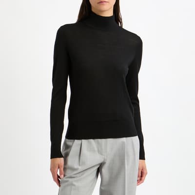 Black Merino Wool Fine Knit Top