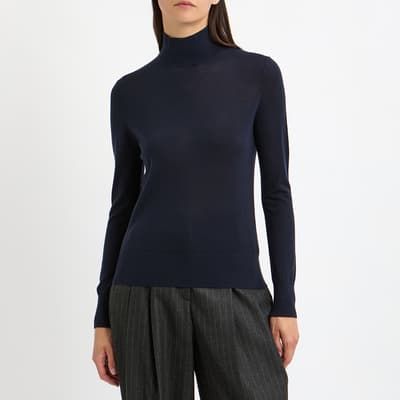 Navy Merino Wool Fine Knit Top