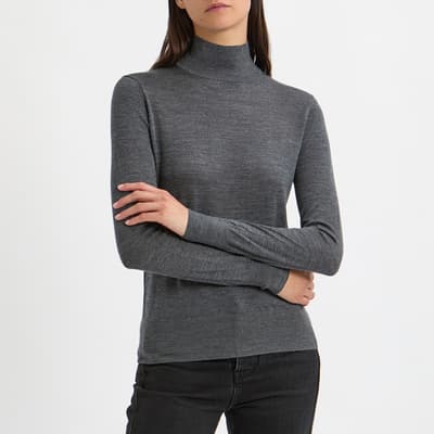 Charcoal Merino Wool Fine Knit Top