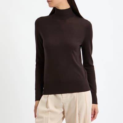 Brown Merino Wool Fine Knit Top