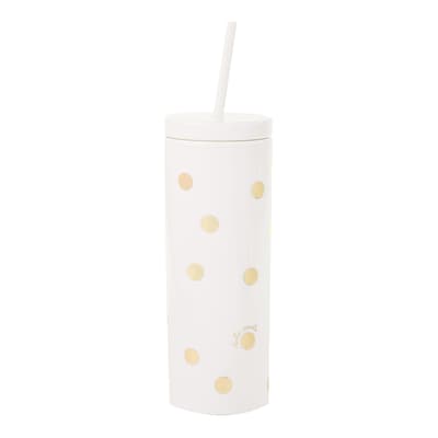 Acrylic Tumbler with Straw, Gold Dot with Script