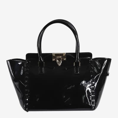 Valentino Black Studded Patent Top Handle Bags