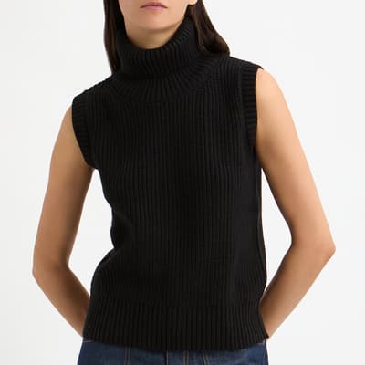 Black Sleeveless Knit Roll Neck Jumper