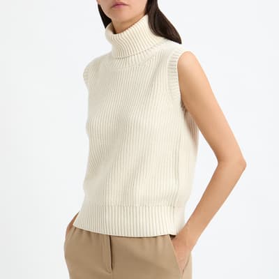 Cream Sleeveless Knit Roll Neck Jumper