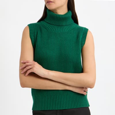 Green Sleeveless Knit Roll Neck Jumper