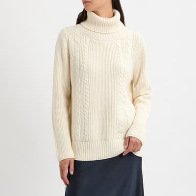 Cream Cable Knit Roll Neck Jumper