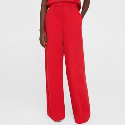 Red Wide Leg Cotton Blend Trousers