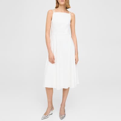 White Cotton Blend Midi Dress