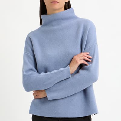 Blue Cashmere Blend Funnel Neck Jumper