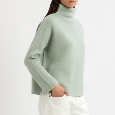 Green Cashmere Blend Funnel Neck Jumper