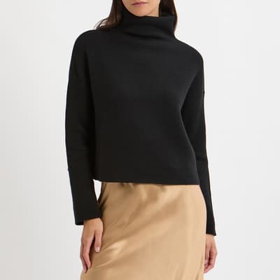 Black Cashmere Blend Crop Funnel Jumper