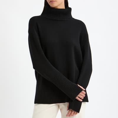 Black Cashmere Blend Deep Cuff Jumper