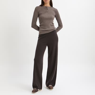 Brown Cashmere Blend Straight Leg Jogger