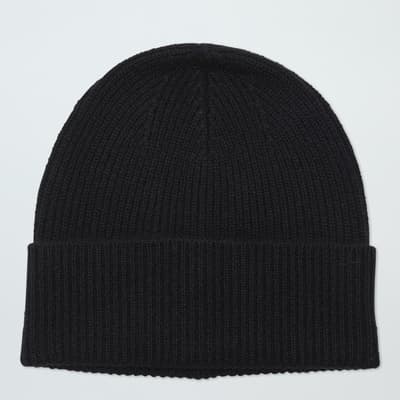 Black Cashmere Ribbed Beanie