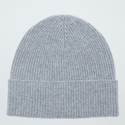 Grey Cashmere Ribbed Beanie