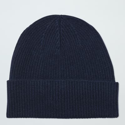 Navy Cashmere Ribbed Beanie