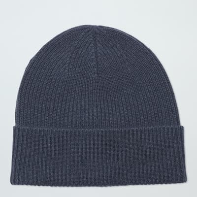 Slate Cashmere Ribbed Beanie