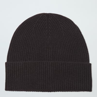 Brown Cashmere Ribbed Beanie