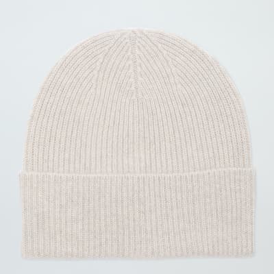 Cream Cashmere Ribbed Beanie