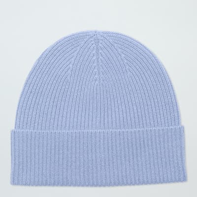 Blue Cashmere Ribbed Beanie