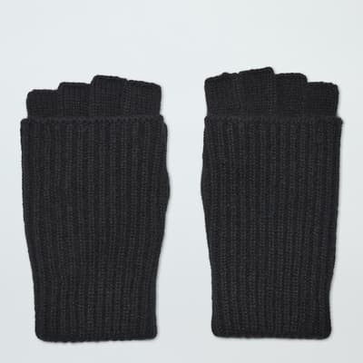 Black Cashmere Ribbed Fingerless Gloves