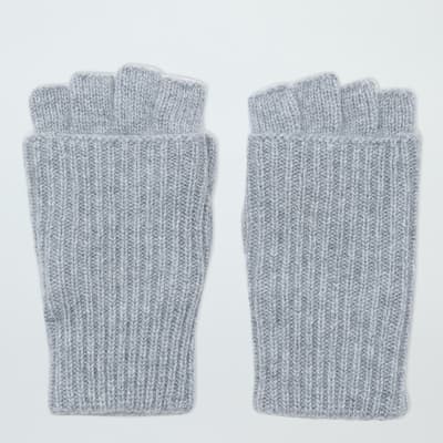 Grey Cashmere Ribbed Fingerless Gloves