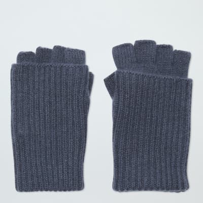 Slate Cashmere Ribbed Fingerless Gloves