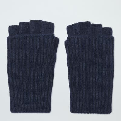 Navy Cashmere Ribbed Fingerless Gloves