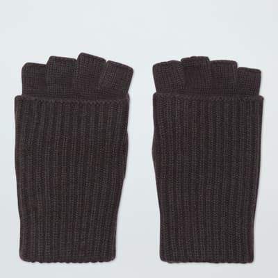 Brown Cashmere Ribbed Fingerless Gloves