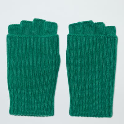 Green Cashmere Ribbed Fingerless Gloves