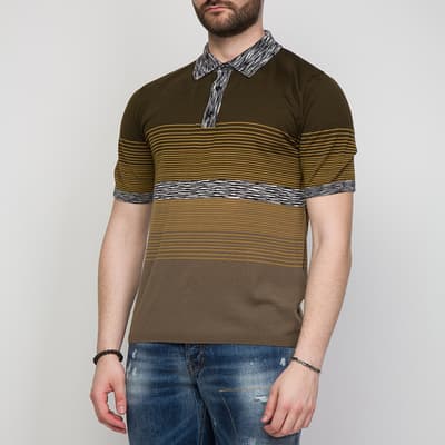 Khaki Stripe Wool Polo Shirt