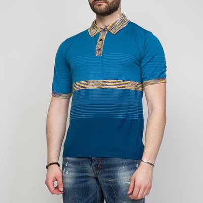 Blue Stripe Wool Polo Shirt 