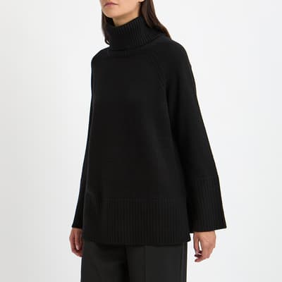 Black Cashmere Roll Neck Tunic