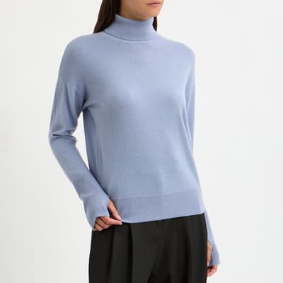 Blue Cashmere Polo Neck Jumper