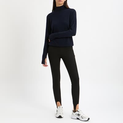 Navy Cashmere Polo Neck With Stripe Jumper