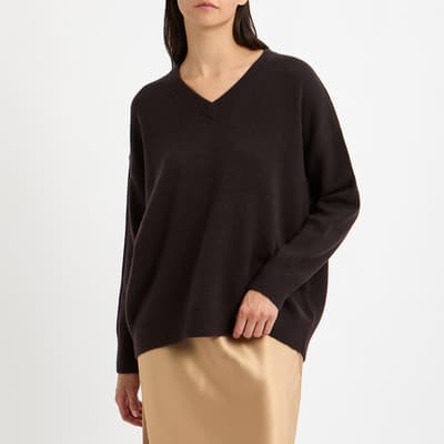 Brown Cashmere V Neck Jumper