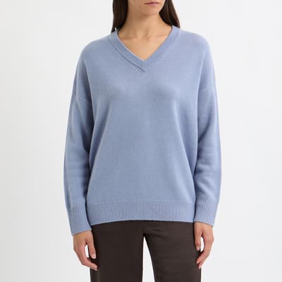 Blue Cashmere V Neck Jumper