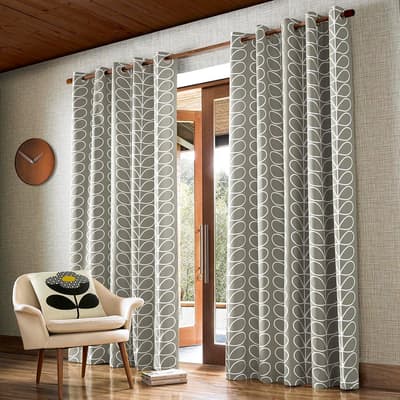Linear Stem Silver 116x228cm Eyelet Curtains
