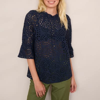 Navy Ruby Broderie Cotton Top