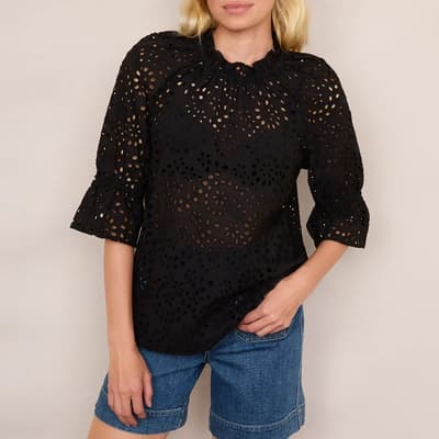 Black Ruby Broderie Cotton Top