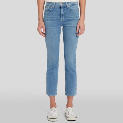 Light Blue Straight Stretch Cropped Jeans
