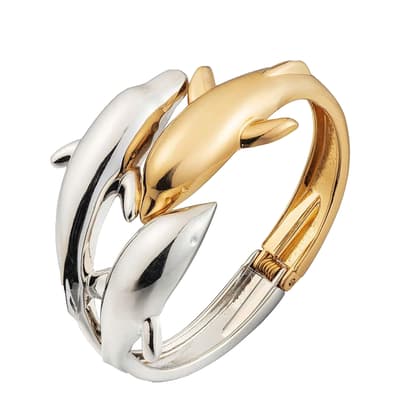 18K Gold & Silver Two Tone Polished Dolphin Bangle